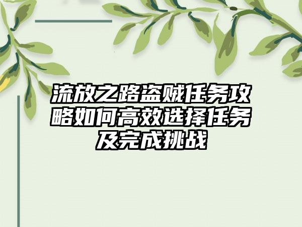 流放之路盗贼任务攻略如何高效选择任务及完成挑战