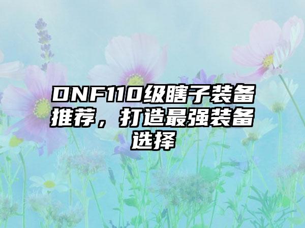 DNF110级瞎子装备推荐，打造最强装备选择