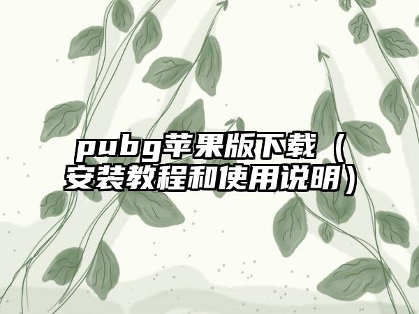 pubg苹果版（安装教程和使用说明）
