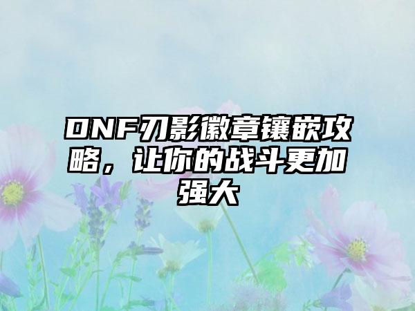 DNF刃影徽章镶嵌攻略，让你的战斗更加强大