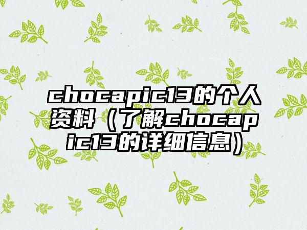 chocapic13的个人资料（了解chocapic13的详细信息）