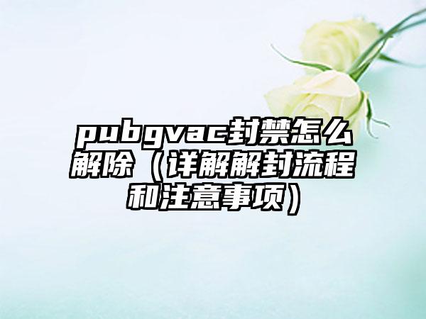 pubgvac封禁怎么解除（详解解封流程和注意事项）