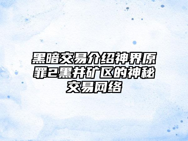 黑暗交易介绍神界原罪2黑井矿区的神秘交易网络