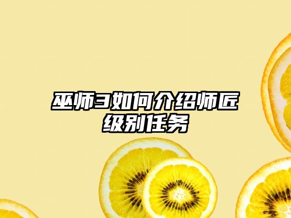 巫师3如何介绍师匠级别任务