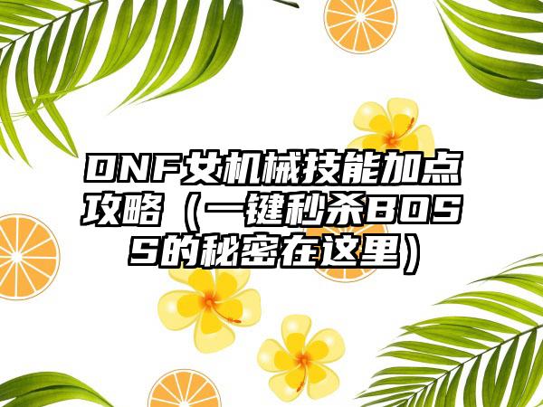 DNF女机械技能加点攻略（一键秒杀BOSS的秘密在这里）