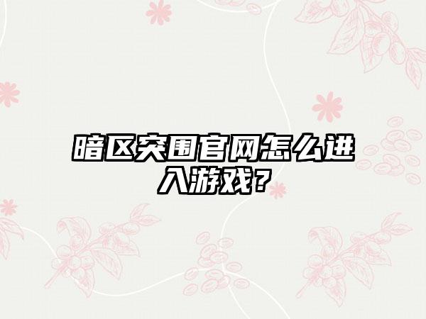 暗区突围怎么进入游戏？