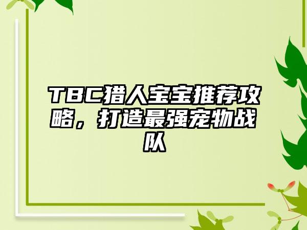 TBC猎人宝宝推荐攻略，打造最强宠物战队