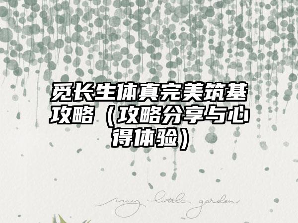 觅长生体真完美筑基攻略（攻略分享与心得体验）