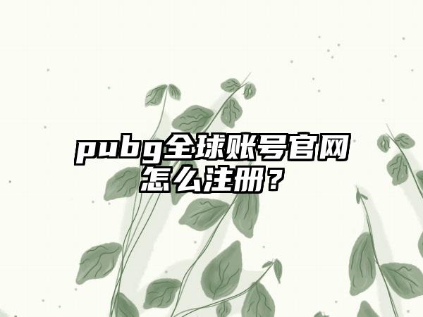 pubg全球账号怎么注册？
