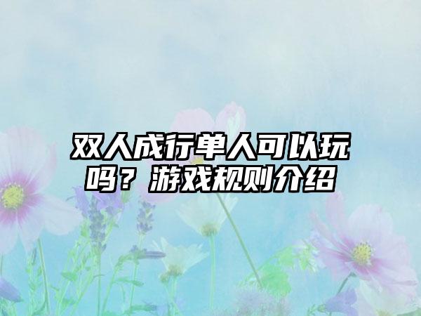 双人成行单人可以玩吗？游戏规则介绍