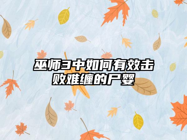 巫师3中如何有效击败难缠的尸婴