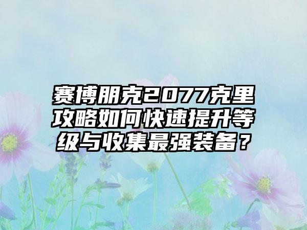 赛博朋克2077克里攻略如何快速提升等级与收集最强装备？