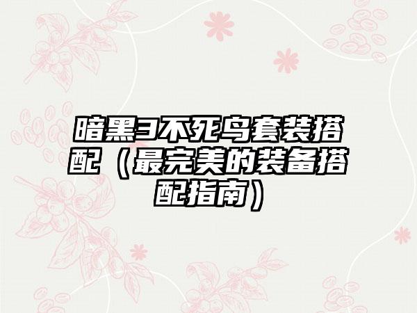 暗黑3不死鸟套装搭配（最完美的装备搭配指南）