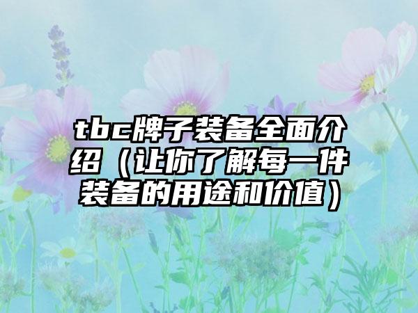 tbc牌子装备全面介绍（让你了解每一件装备的用途和价值）