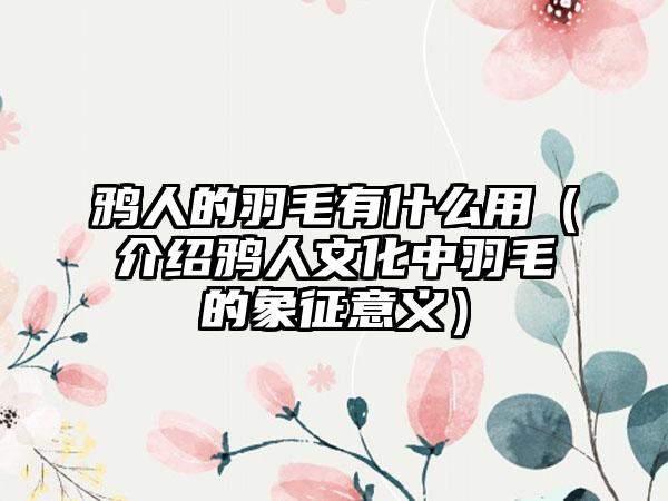 鸦人的羽毛有什么用（介绍鸦人文化中羽毛的象征意义）