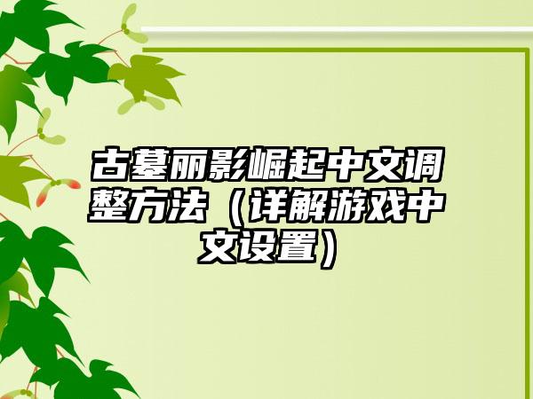 古墓丽影崛起中文调整方法（详解游戏中文设置）