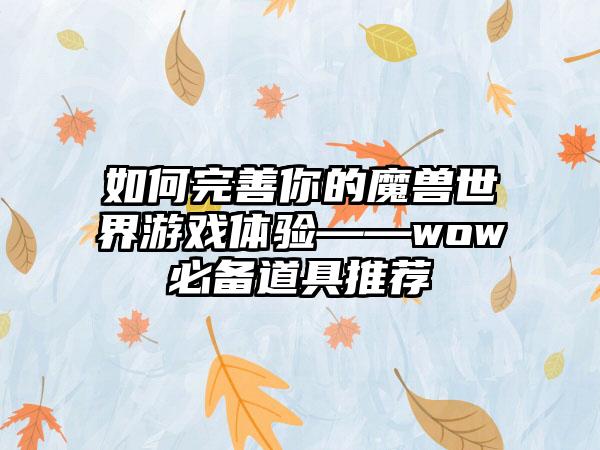 如何完善你的魔兽世界游戏体验——wow必备道具推荐