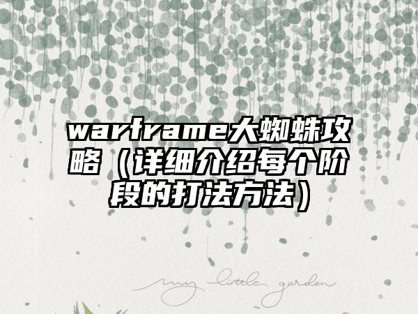 warframe大蜘蛛攻略（详细介绍每个阶段的打法方法）