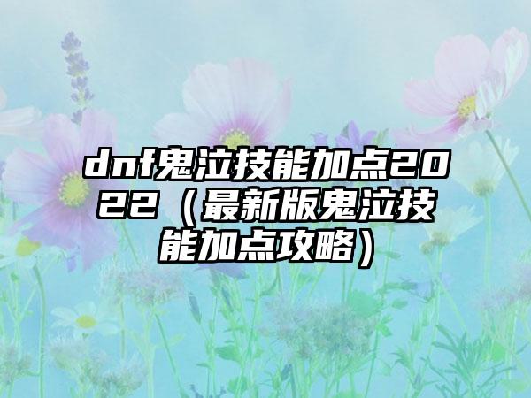 dnf鬼泣技能加点2022（最新版鬼泣技能加点攻略）