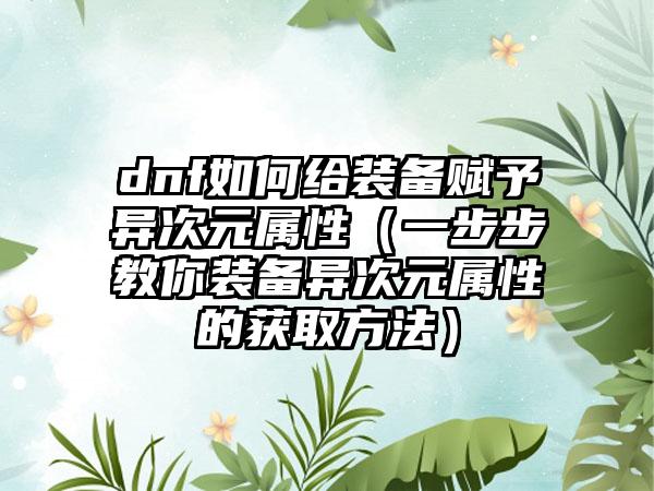 dnf如何给装备赋予异次元属性（一步步教你装备异次元属性的获取方法）