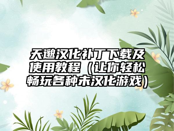 天邈汉化补丁及使用教程（让你轻松畅玩各种未汉化游戏）