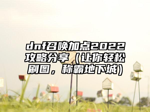 dnf召唤加点2022攻略分享(让你轻松刷图,称霸地下城)