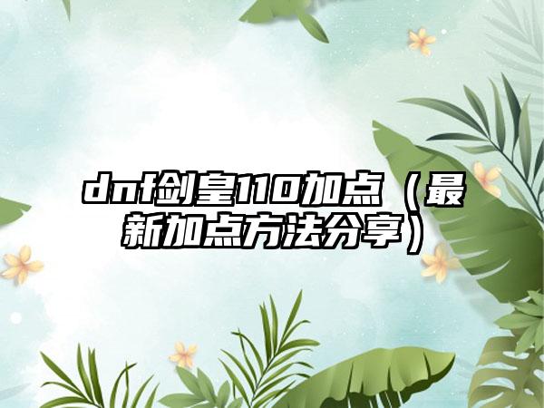 dnf剑皇110加点（最新加点方法分享）