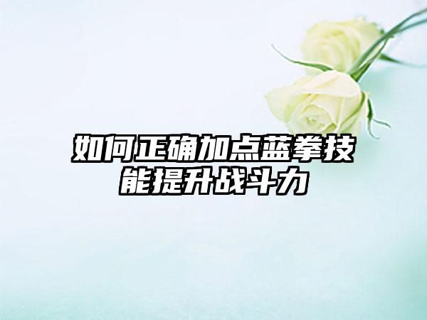 如何正确加点蓝拳技能提升战斗力