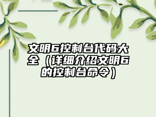 文明6控制台代码大全（详细介绍文明6的控制台命令）
