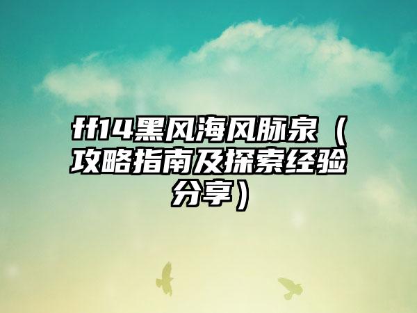 ff14黑风海风脉泉（攻略指南及探索经验分享）