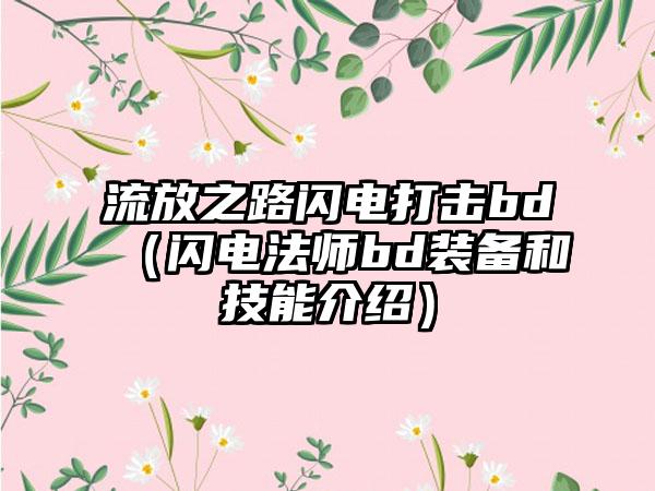 流放之路闪电打击bd（闪电法师bd装备和技能介绍）