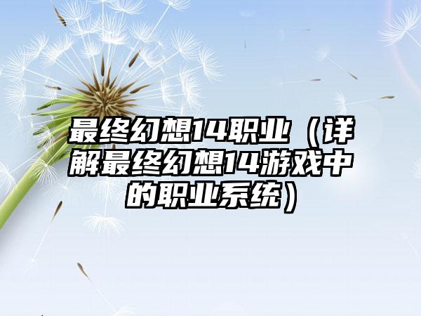 最终幻想14职业（详解最终幻想14游戏中的职业系统）