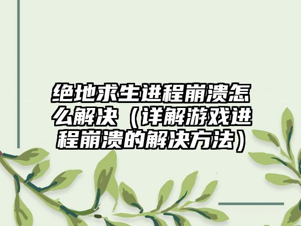 绝地求生进程崩溃怎么解决（详解游戏进程崩溃的解决方法）