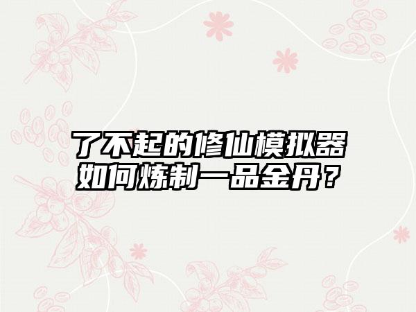 了不起的修仙模拟器如何炼制一品金丹？