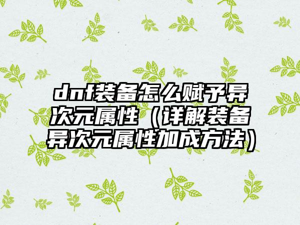 dnf装备怎么赋予异次元属性（详解装备异次元属性加成方法）