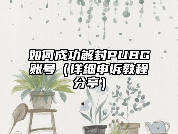 如何成功解封PUBG账号（详细申诉教程分享）