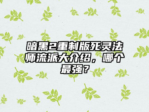 暗黑2重制版死灵法师流派大介绍，哪个最强？