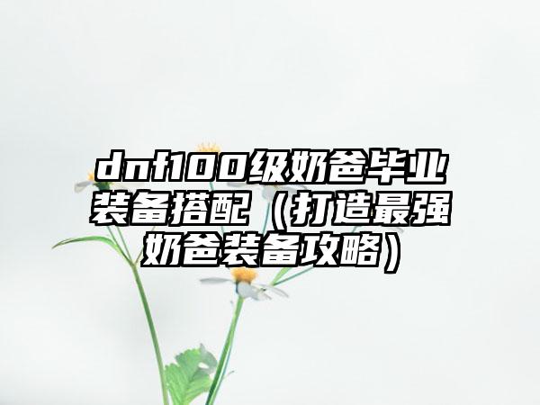 dnf100级奶爸毕业装备搭配（打造最强奶爸装备攻略）