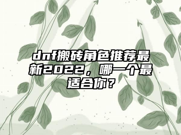dnf搬砖角色推荐最新2022，哪一个最适合你？