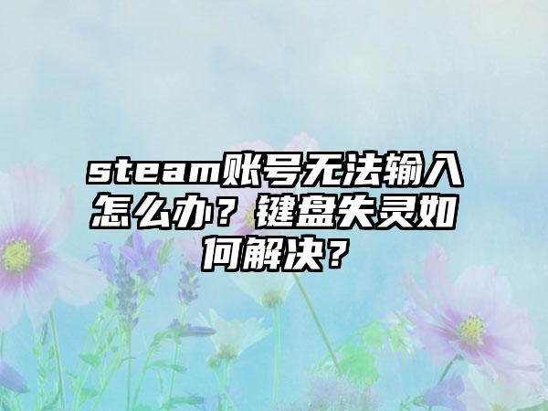 steam账号无法输入怎么办？键盘失灵如何解决？
