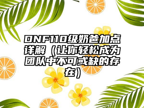 DNF110级奶爸加点详解（让你轻松成为团队中不可或缺的存在）