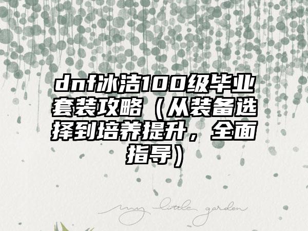 dnf冰洁100级毕业套装攻略（从装备选择到培养提升，全面指导）