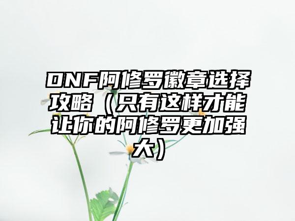 DNF阿修罗徽章选择攻略（只有这样才能让你的阿修罗更加强大）