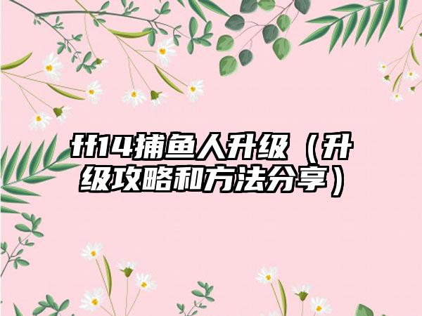 ff14捕鱼人升级（升级攻略和方法分享）