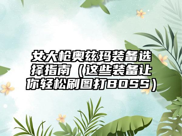 女大枪奥兹玛装备选择指南（这些装备让你轻松刷图打BOSS）
