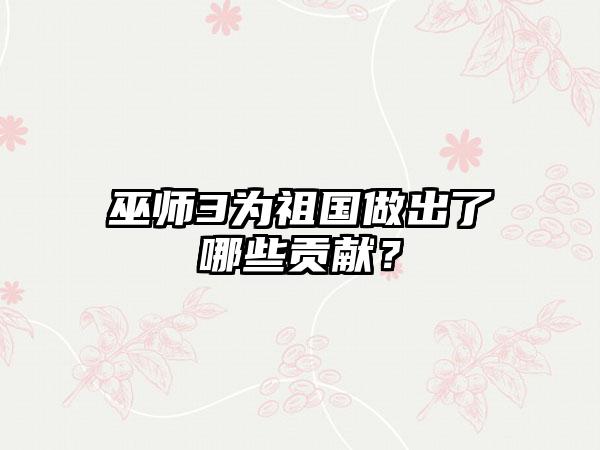 巫师3为祖国做出了哪些贡献？