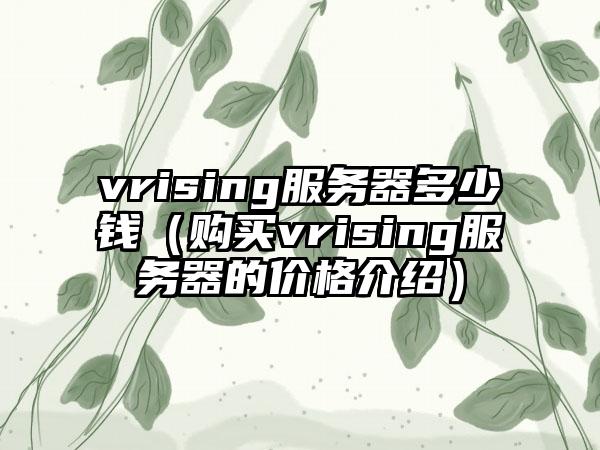 vrising服务器多少钱（购买vrising服务器的价格介绍）