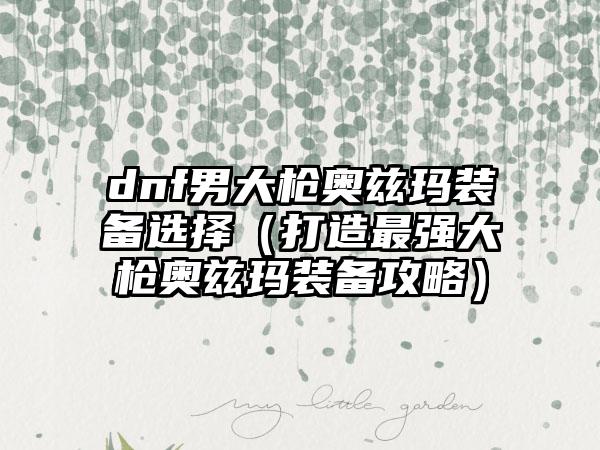 dnf男大枪奥兹玛装备选择（打造最强大枪奥兹玛装备攻略）