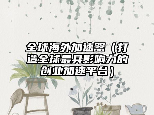 全球海外加速器（打造全球最具影响力的创业加速平台）