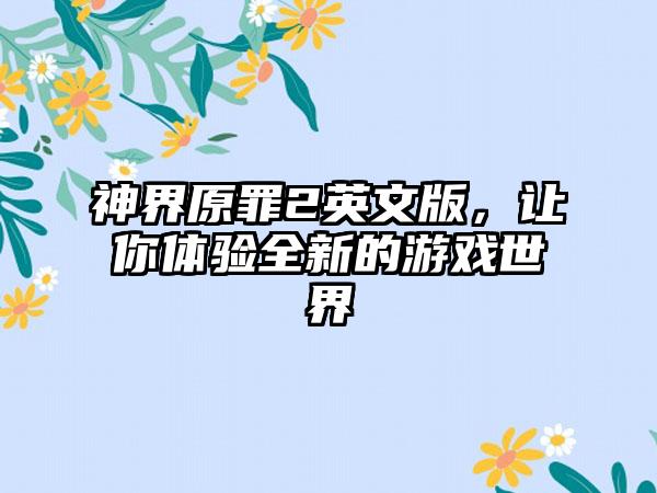 神界原罪2英文版，让你体验全新的游戏世界